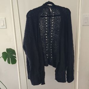 Free People Black Button Cardigan